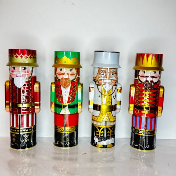 Silver Crane Christmas 12" Empty Tin Collector Nutcracker Holiday Lidded Set 4 - Picture 2 of 11
